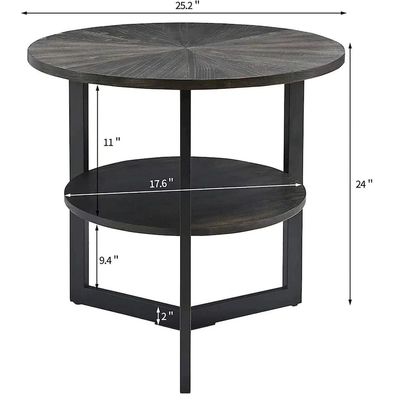 Table d'appoint ronde grande avec étagère de rangement - 25,2 po x 24 po