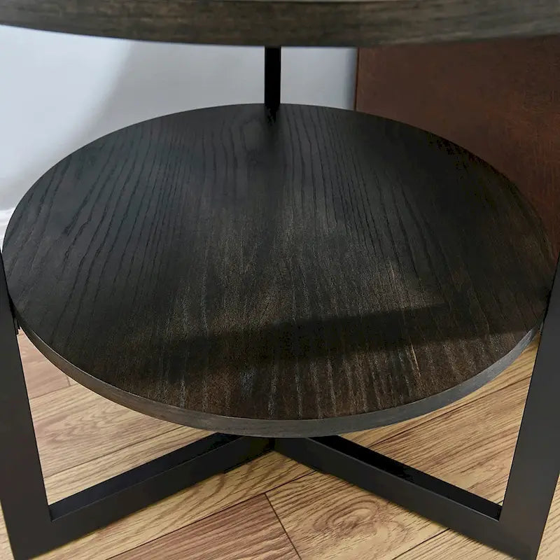 Table d'appoint ronde grande avec étagère de rangement - 25,2 po x 24 po