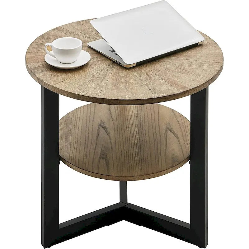 Table d'appoint ronde grande avec étagère de rangement - 25,2 po x 24 po