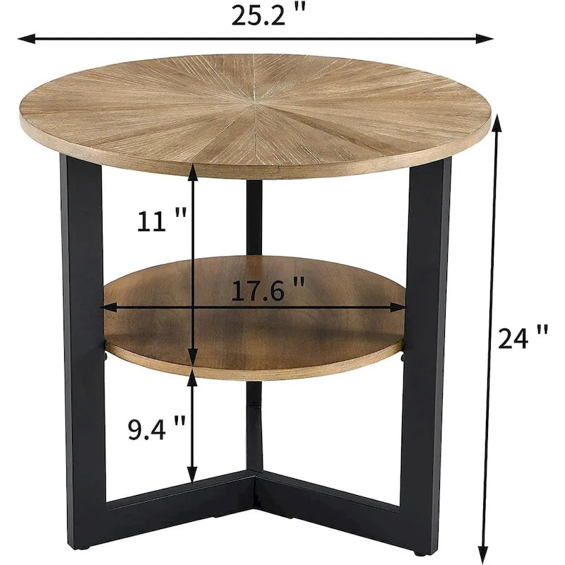Table d'appoint ronde grande avec étagère de rangement - 25,2 po x 24 po