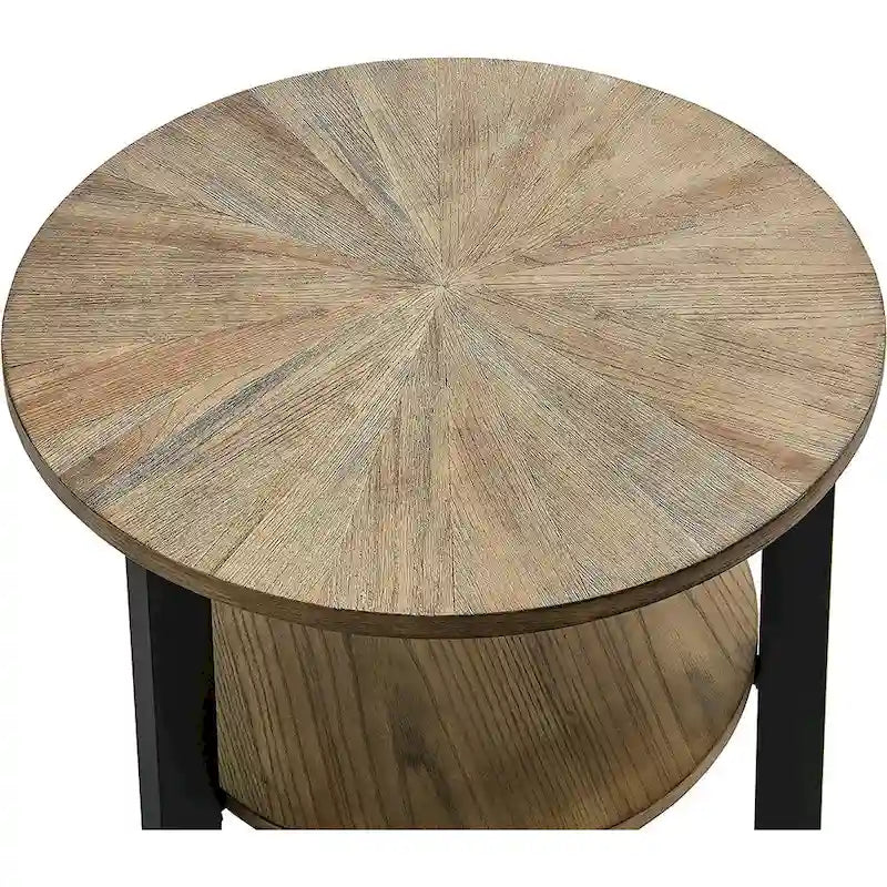 Table d'appoint ronde grande avec étagère de rangement - 25,2 po x 24 po