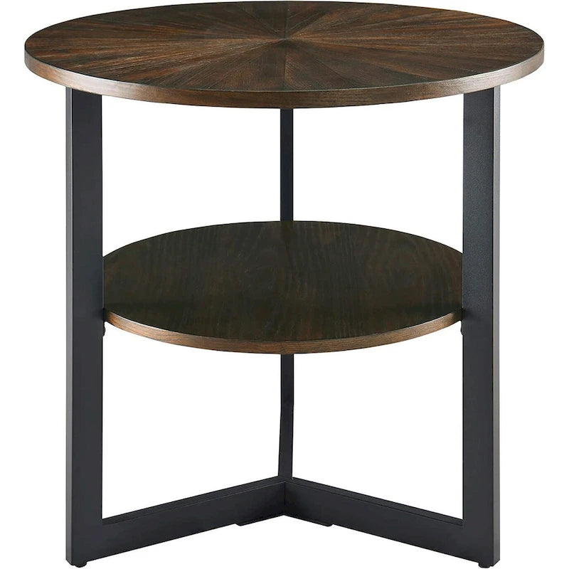 Table d'appoint ronde grande avec étagère de rangement - 25,2 po x 24 po