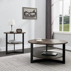 Table d'appoint ronde grande avec étagère de rangement - 25,2 po x 24 po