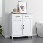 Meuble de salle de bain sur pied – Rangement pour le linge, 2 tiroirs et portes doubles