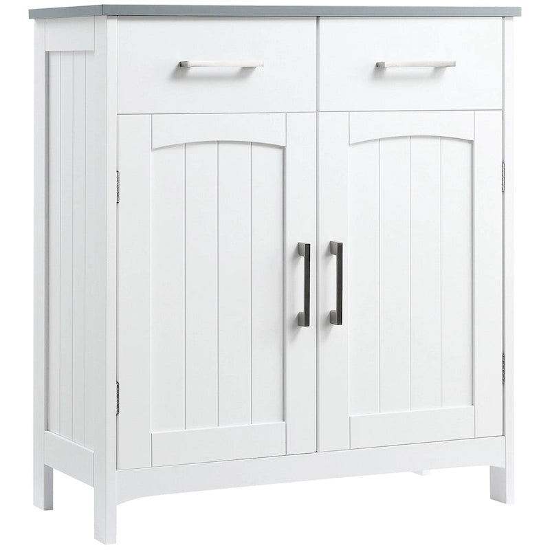 Meuble de salle de bain sur pied – Rangement pour le linge, 2 tiroirs et portes doubles