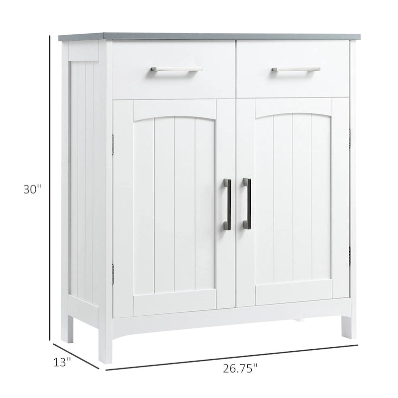 Meuble de salle de bain sur pied – Rangement pour le linge, 2 tiroirs et portes doubles