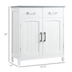Meuble de salle de bain sur pied – Rangement pour le linge, 2 tiroirs et portes doubles