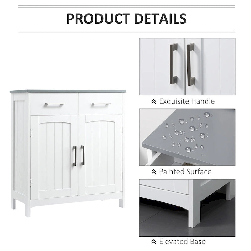 Meuble de salle de bain sur pied – Rangement pour le linge, 2 tiroirs et portes doubles