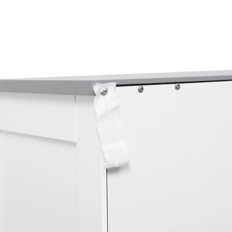 Meuble de salle de bain sur pied – Rangement pour le linge, 2 tiroirs et portes doubles