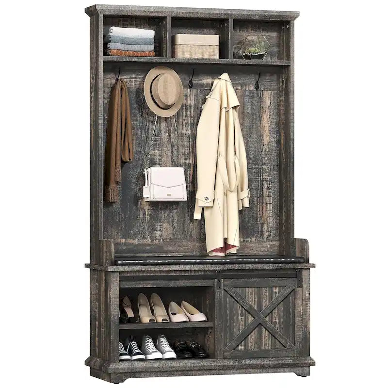 Porte-manteau Moasis avec banc à chaussures, organisateur de porte-manteau pour entrée et couloir