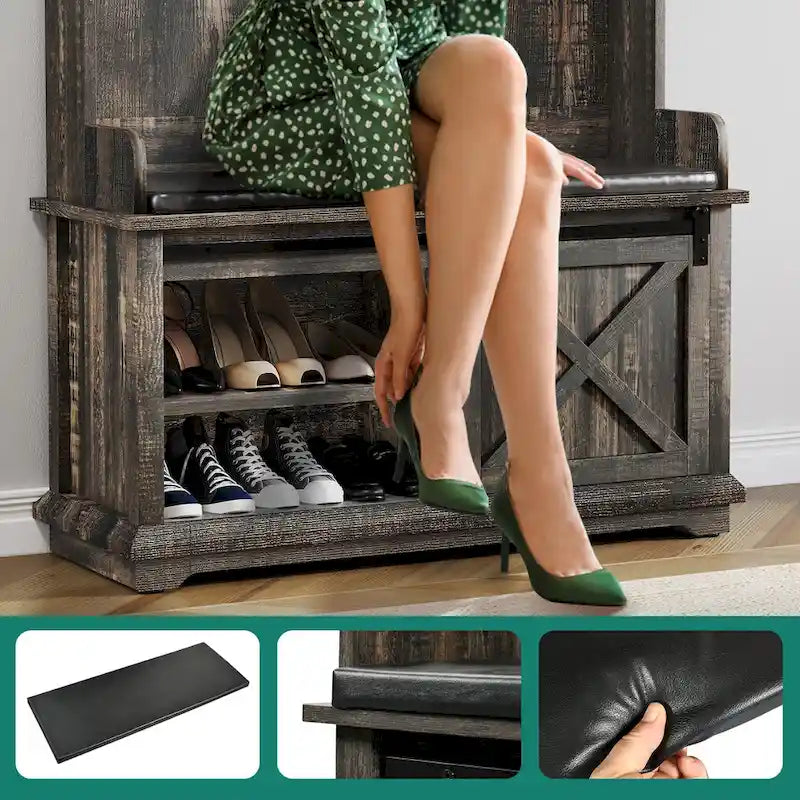 Porte-manteau Moasis avec banc à chaussures, organisateur de porte-manteau pour entrée et couloir