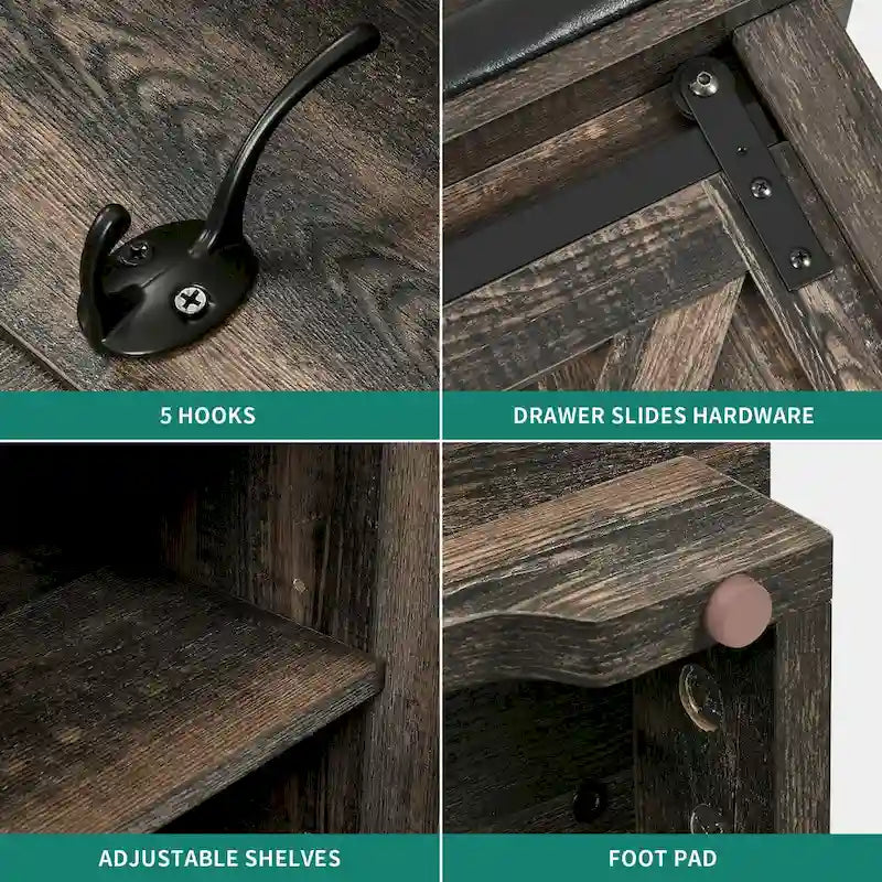 Porte-manteau Moasis avec banc à chaussures, organisateur de porte-manteau pour entrée et couloir