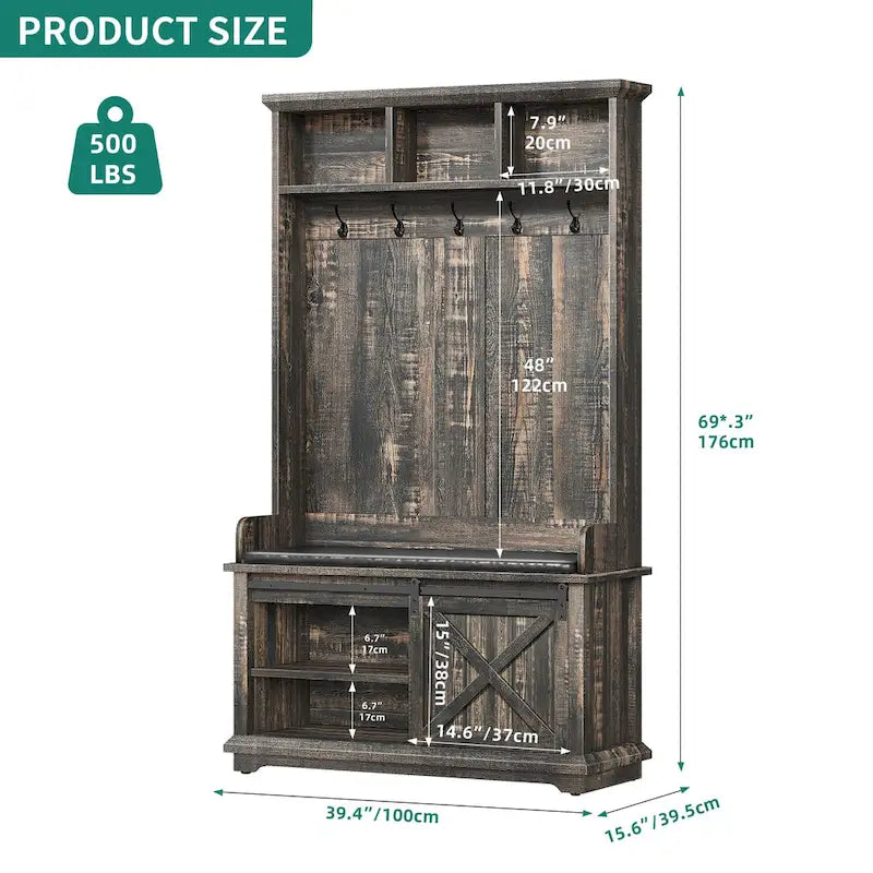 Porte-manteau Moasis avec banc à chaussures, organisateur de porte-manteau pour entrée et couloir