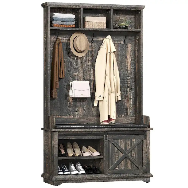 Porte-manteau Moasis avec banc à chaussures, organisateur de porte-manteau pour entrée et couloir