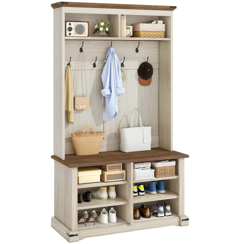 Porte-manteau Moasis avec banc à chaussures, organisateur de porte-manteau pour entrée et couloir