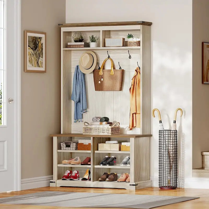 Porte-manteau Moasis avec banc à chaussures, organisateur de porte-manteau pour entrée et couloir