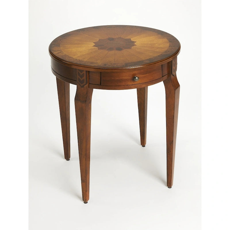 HomeRoots 24 Table d'appoint ronde en bois manufacturé frêne olive et marron moyen avec tiroir - 20