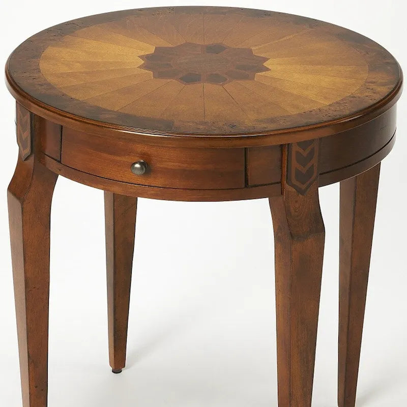 HomeRoots 24 Table d'appoint ronde en bois manufacturé frêne olive et marron moyen avec tiroir - 20