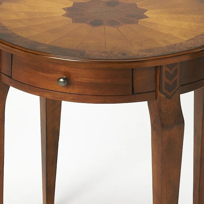 HomeRoots 24 Table d'appoint ronde en bois manufacturé frêne olive et marron moyen avec tiroir - 20