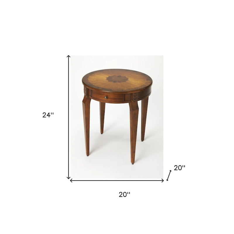 HomeRoots 24 Table d'appoint ronde en bois manufacturé frêne olive et marron moyen avec tiroir - 20