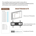 Meuble TV en bois avec verre trempé noir, centre de divertissement pivotant réglable avec support TV