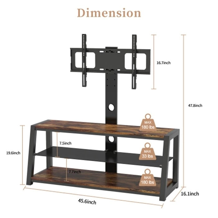 Meuble TV en bois avec verre trempé noir, centre de divertissement pivotant réglable avec support TV