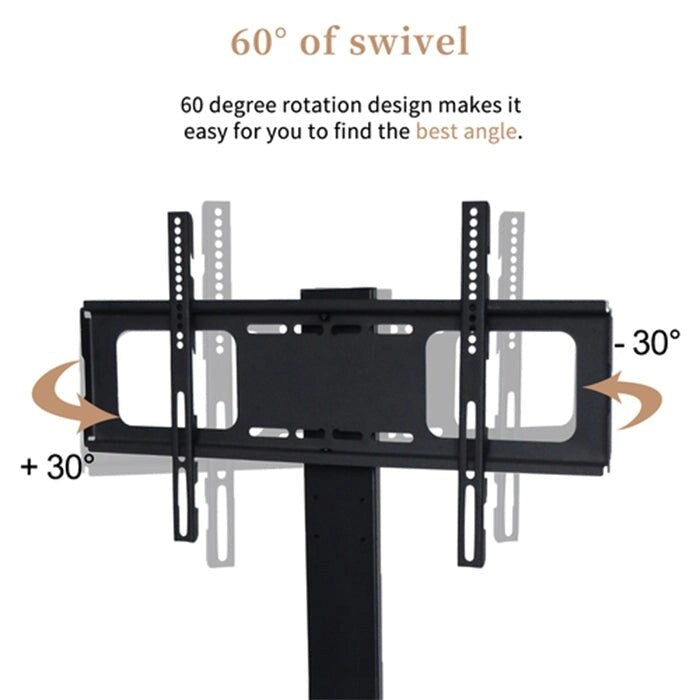 Meuble TV en bois avec verre trempé noir, centre de divertissement pivotant réglable avec support TV