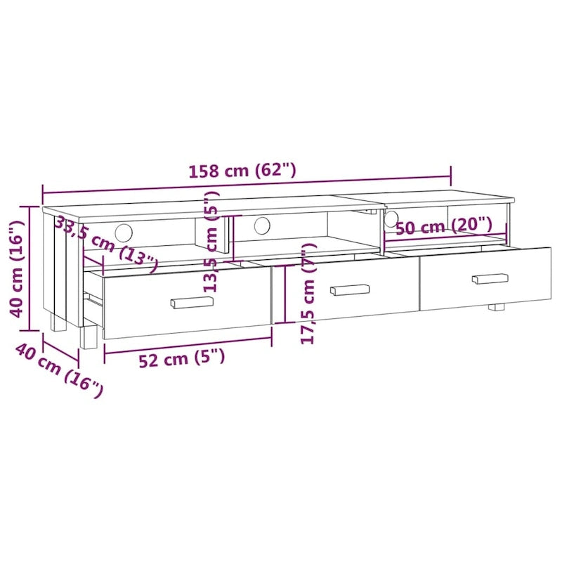 vidaXL Meuble TV Console Meuble TV Commode HAMAR en Bois de Pin Massif - 62.2x15.7x15.7