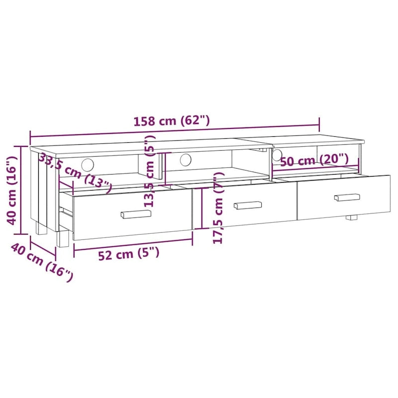 vidaXL Meuble TV Console Meuble TV Commode HAMAR en Bois de Pin Massif - 62.2x15.7x15.7