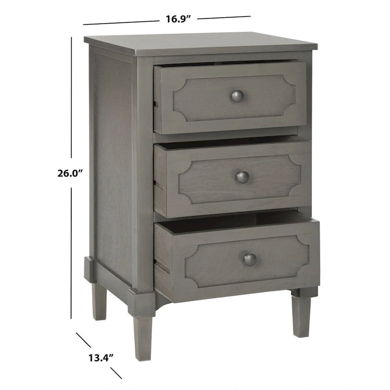 Commode latérale de rangement Dinah Grey à 3 tiroirs – 17"L x 13"P x 26"H