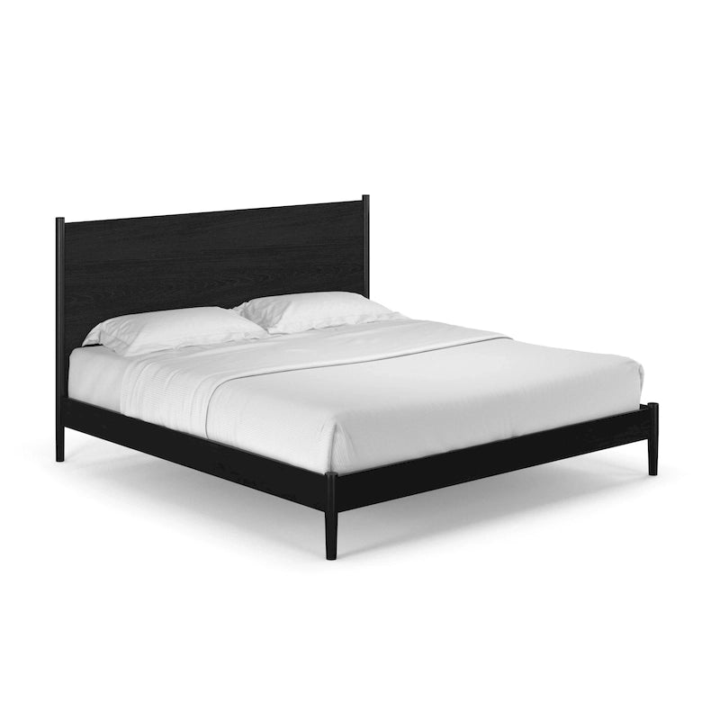 Lit double (King size) scandinave – Tête de lit à panneaux et lattes en bois, 3 finitions