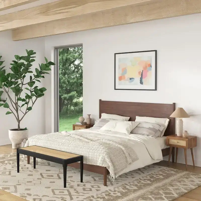 Lit double (King size) scandinave – Tête de lit à panneaux et lattes en bois, 3 finitions