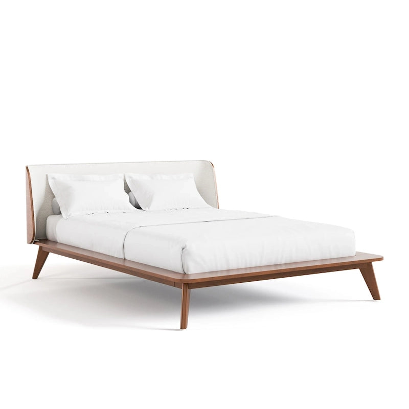 Lit plateforme bas Mid-Century Modern Boucle Wingback