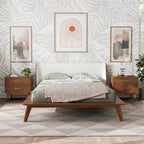 Lit plateforme bas Mid-Century Modern Boucle Wingback