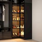 Ensemble d'armoires-penderies avec portes en verre noir, bandeaux lumineux et armoire de rangement
