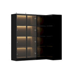 Ensemble d'armoires-penderies avec portes en verre noir, bandeaux lumineux et armoire de rangement