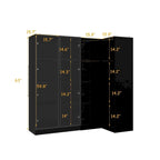 Ensemble d'armoires-penderies avec portes en verre noir, bandeaux lumineux et armoire de rangement
