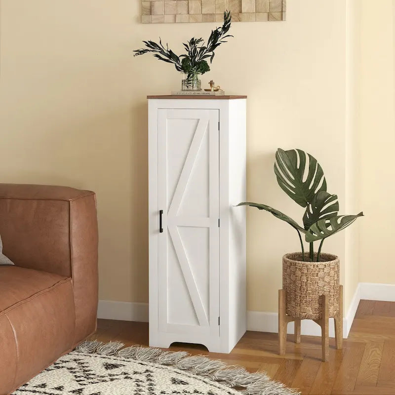 Meuble de rangement de style ferme HOMCOM avec étagère réglable, meuble de rangement de salle de bain compact à porte coulissante unique pour salon