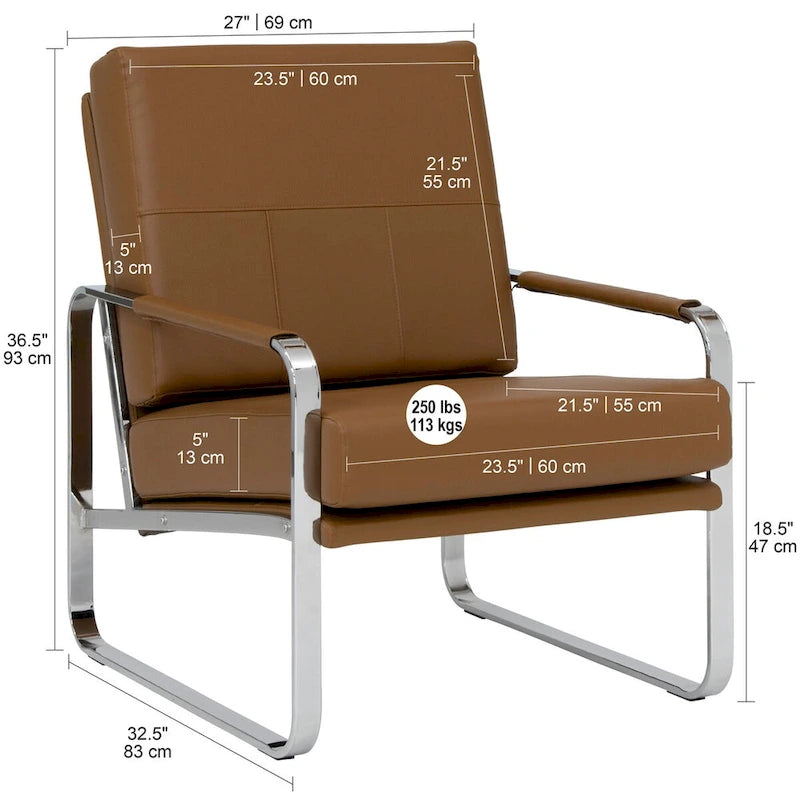 Fauteuil d'appoint moderne Allure Metal & Blended Leather – Siège contemporain