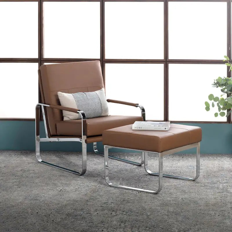 Fauteuil d'appoint moderne Allure Metal & Blended Leather – Siège contemporain