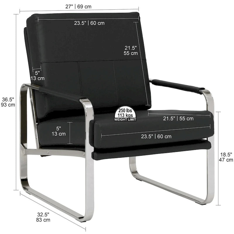 Fauteuil d'appoint moderne Allure Metal & Blended Leather – Siège contemporain