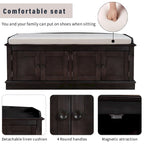 Banc à chaussures avec rangement, 4 portes et étagères réglables, coussin amovible