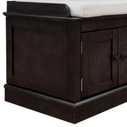 Banc à chaussures avec rangement, 4 portes et étagères réglables, coussin amovible