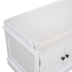 Banc à chaussures avec rangement, 4 portes et étagères réglables, coussin amovible