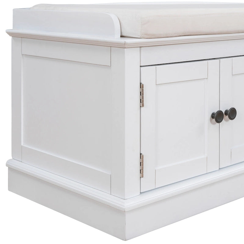 Banc à chaussures avec rangement, 4 portes et étagères réglables, coussin amovible