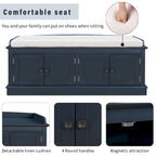 Banc à chaussures avec rangement, 4 portes et étagères réglables, coussin amovible