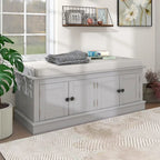 Banc à chaussures avec rangement, 4 portes et étagères réglables, coussin amovible