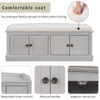 Banc à chaussures avec rangement, 4 portes et étagères réglables, coussin amovible