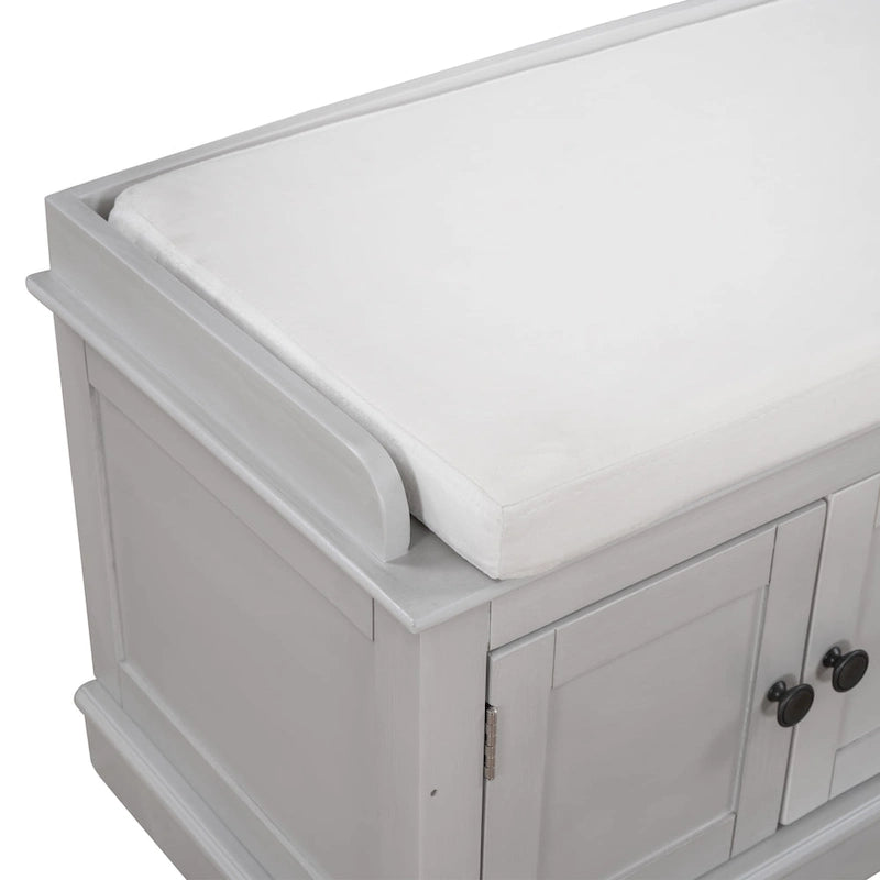 Banc à chaussures avec rangement, 4 portes et étagères réglables, coussin amovible