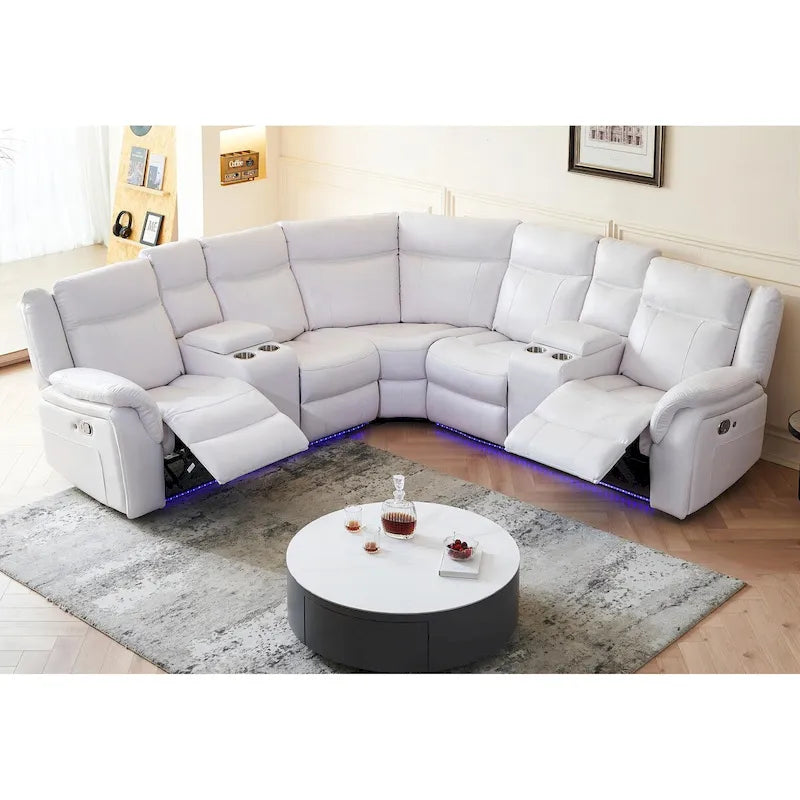 Canapé d'angle inclinable électrique avec lumière LED, fauteuil inclinable en similicuir, en forme de L, porte-gobelet, port USB pour salon, noir